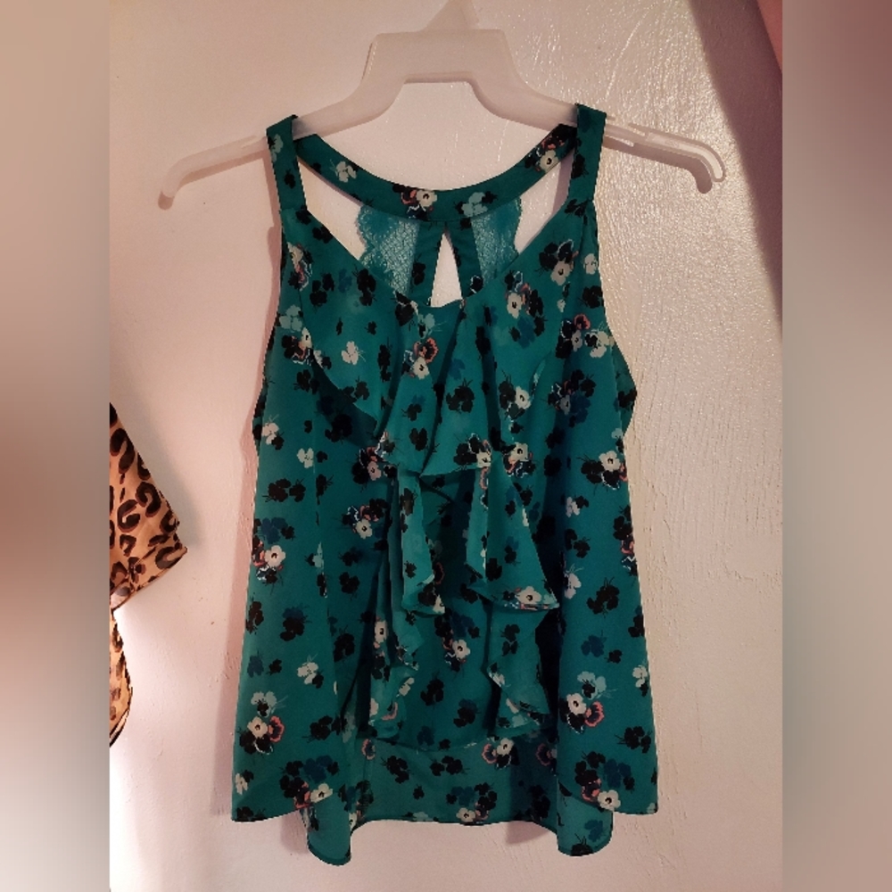 Women's Junior's Floral Tank Top Ruffled Size Unknown (Fits like Medium)
